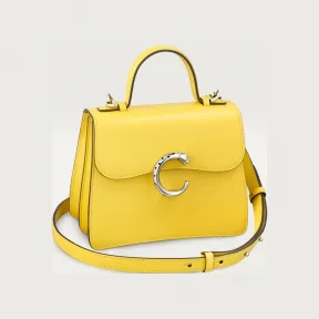 卡地亚/Cartier L1002408 Panthère de Cartier猎豹系列手袋 带顶部提手 黄色 小牛皮 黄色小牛皮 镀钯饰面和黑色珐琅 