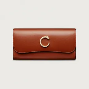 卡地亚/Cartier L3002063 Panthère de Cartier猎豹长款皮夹 Chataigne 小牛皮 栗色小牛皮 镀金饰面 