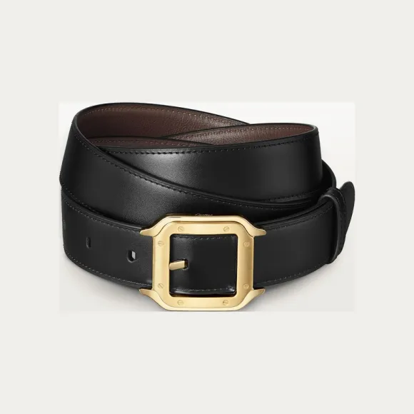 卡地亚/Cartier L5000596 - Santos de Cartier皮带 黑色和棕色 牛皮 - 黑色牛皮 镀金装饰搭扣