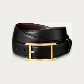 卡地亚/Cartier L5000600 - Tank de Cartier系列皮带 黑色和棕色 牛皮 - 黑色牛皮 镀金装饰搭扣