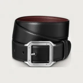 卡地亚/Cartier L5000607 - Santos de Cartier皮带 黑色和棕色 牛皮 - 黑色牛皮 镀钯装饰搭扣