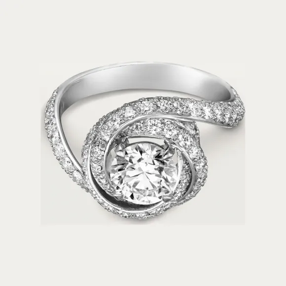 卡地亚/Cartier N4250400 - Trinity Ruban钻石戒指 镶嵌圆形明亮式切割钻石 铺镶钻石  铂金 - 铂金 钻石