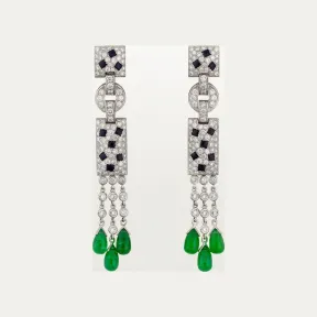 卡地亚/Cartier N8026900 - Panthère de Cartier卡地亚猎豹耳环 祖母绿 铺镶钻石 18K白金 - 白金 祖母绿 缟玛瑙 钻石