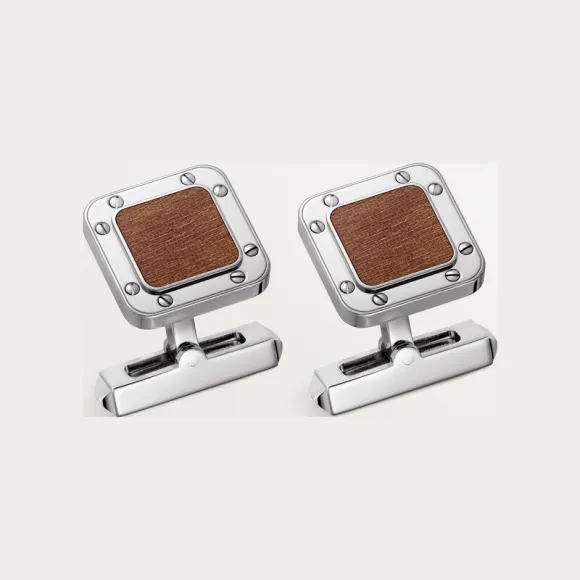 卡地亚/Cartier OG000165 Santos de Cartier袖扣 纯银镀钯饰面与尼索桐木 