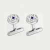 卡地亚/Cartier OG000347 Double C de Cartier银色标志装饰袖扣 纯银 镀钯饰面 合成蓝色尖晶石。 