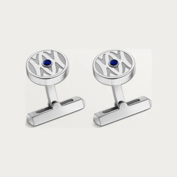卡地亚/Cartier OG000347 Double C de Cartier银色标志装饰袖扣 纯银 镀钯饰面 合成蓝色尖晶石。 