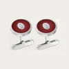 卡地亚/Cartier OG000709 - Double C de Cartier袖扣 酒红色亮漆阳光射线纹饰图案 - 纯银 镀钯饰面 酒红色亮漆。