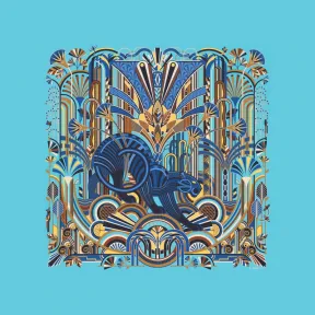 卡地亚/Cartier OS000067 猎豹装饰艺术风格图案方巾 90 浅蓝色和黄色斜纹真丝 