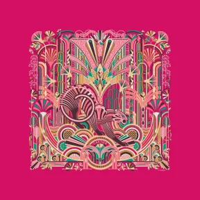 卡地亚/Cartier OS000070 猎豹装饰艺术风格图案方巾 90 紫红色和珊瑚粉色斜纹真丝 