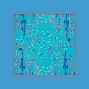 卡地亚/Cartier OS000105 猎豹花园图案方巾 90 蓝绿色斜纹真丝 