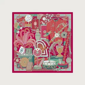 卡地亚/Cartier OS000123 档案馆图案方巾 90 红色和绿色斜纹真丝 