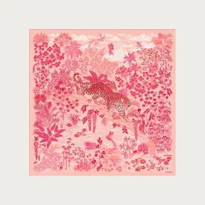 卡地亚/Cartier OS000226 - Panthère猎豹动物与植物90丝巾 - 粉红色斜纹真丝