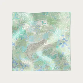 卡地亚/Cartier OS000256 - 猎豹温室图案90方巾 - 灰绿色斜纹真丝