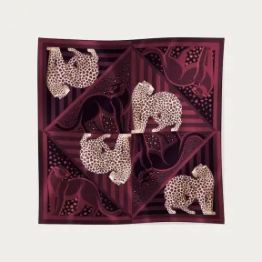 卡地亚/Cartier OS000299 - Panthère Illusion图案90方巾 - 葡萄红色和米色斜纹真丝