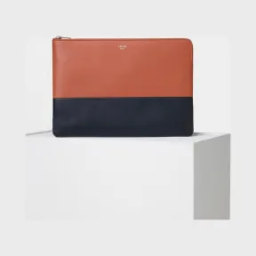 思琳/Celine  Solo赤陶色和海军蓝双色光滑小羊皮手包 104233AFF.28TS