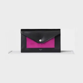 思琳/Celine  Pocket大号黑色亮泽压花小牛皮和绒面革链条翻盖包 105213AO5.38NO