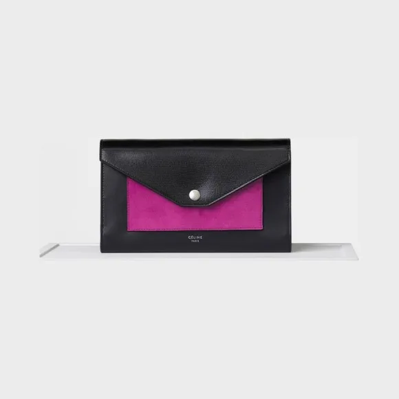 思琳/Celine  Pocket大号黑色亮泽压花小牛皮和绒面革链条翻盖包 105213AO5.38NO