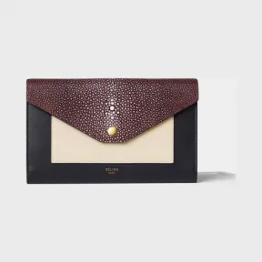 思琳/Celine  Pocket大号酒红色鲨皮和光滑小牛皮链条翻盖包 105214AL2.28BD