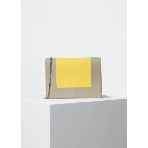 思琳/Celine  Frame石英色和黄色光滑小羊皮链条晚装包 107773AO4.08QY