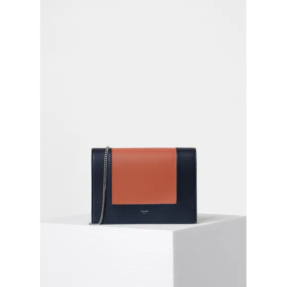 思琳/Celine  Frame赤陶色和海军蓝光滑小羊皮链条晚装包 107773AO4.28TS