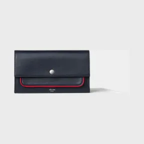 思琳/Celine  Piping大号海军蓝亮泽光滑小牛皮多功能翻盖包 108093APP.07OC