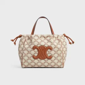 思琳/Celine CABAS TRIOMPHE小号标志印花织物和牛皮革抽绳包 111012FRI.01BC