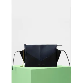 思琳/Celine  Tri-Fold海军蓝和黑色小牛皮V字型拼色手包 181093ASD.07NB