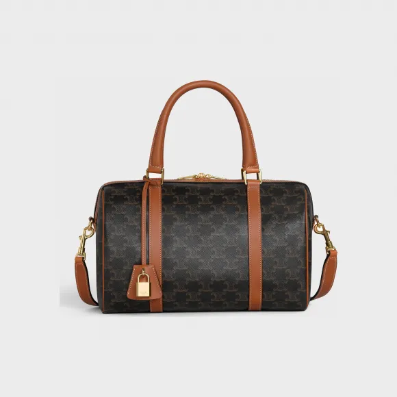 思琳/Celine 女士 Triomphe 帆布和小牛皮波士顿包 - 棕褐色 190372CAS.04LU