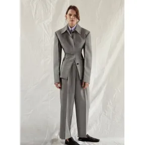 思琳/Celine  灰色米通条织羊毛和马海毛西装料七分裤 21R237635.08EF