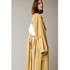 思琳/Celine  米色丝绒反毛皮宽松风衣 28R377211.03BE