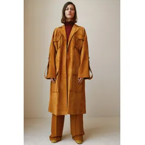 思琳/Celine  琥珀色丝绒反毛皮宽松风衣 28R377211.20MB