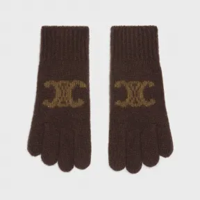 思琳/Celine 羊毛、山羊绒和桑蚕丝交织字母手套 2AD1M098W.19BR