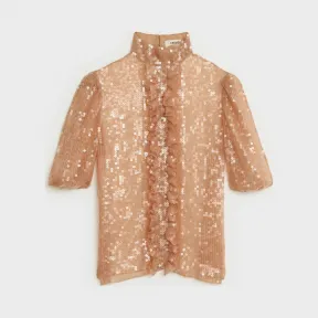 思琳/Celine 女士 真丝欧根纱灯笼袖刺绣亮片短衫 2B094764D.23LR