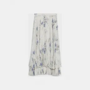 思琳/Celine 女士 真丝乔其纱荷叶边中长裙 - 珍珠灰 / 纯白色 / 蓝色 2J368387P.06BF