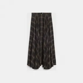 思琳/Celine 女士 90年代风格格纹法兰绒中长裙 - 黑色 / 棕色 / 粉笔色 2J388344P.38MD