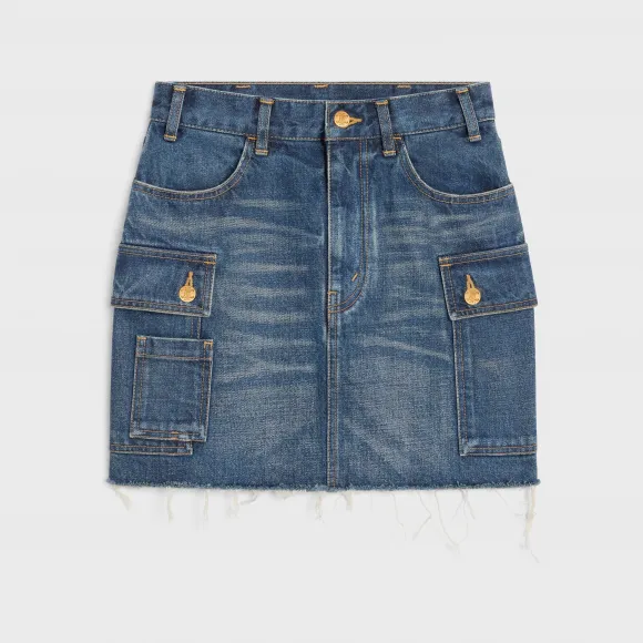 思琳/Celine DARK UNION水洗色迷你牛仔工装裙 2S267365M.07DU