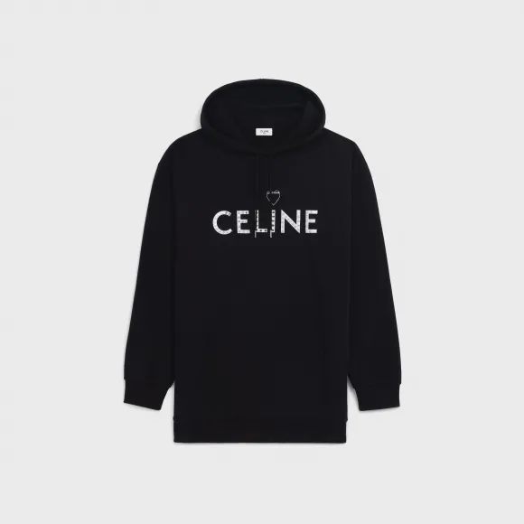 思琳/Celine 男士 艺术家印花棉质抓毛连帽衫 - 黝黑色 / 纯白色 2Y701670Q.38AW