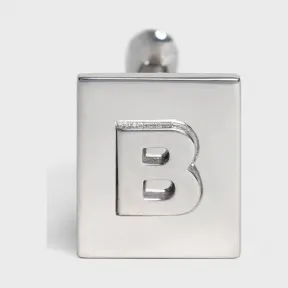思琳/Celine 男士 Alphabet 铑银色饰面黄铜字母B袖扣 46C0B6BRA.36SI
