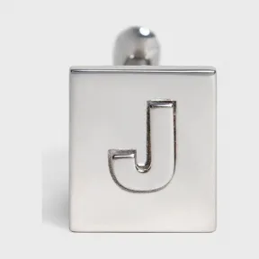 思琳/Celine 男士 Alphabet 铑银色饰面黄铜字母J袖扣 46C0J6BRA.36SI