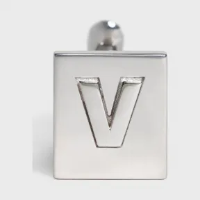 思琳/Celine 男士 Alphabet 铑银色饰面黄铜字母V袖扣 46C0V6BRA.36SI