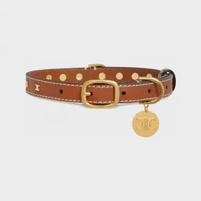 思琳/Celine 女士 中号光滑牛皮革TRIOMPHE饰钉细狗项圈 4M2293EEK.04LU
