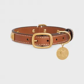 思琳/Celine 女士 小号光滑牛皮革金字塔形饰钉细狗项圈 4M2983EEK.38NO