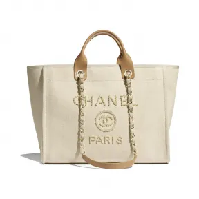 香奈儿/Chanel 购物包  混合纤维、人造珍珠与金色金属  乳白与米色 A66941-B02914-N6947