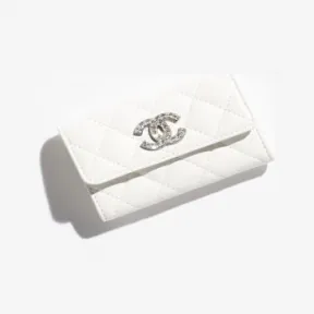 香奈儿/Chanel 口盖卡套 - 小羊皮、水钻与银色金属 白 AP3989B1626510601