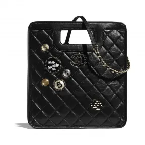 香奈儿/Chanel 小号购物包  复古牛皮革、吊饰与金色金属  黑 AS1431-B02436-94305