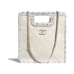 香奈儿/Chanel 小号购物包  复古小牛皮、斜纹软呢与金色金属  白、黑与乳白 AS1431-B02513-N6471