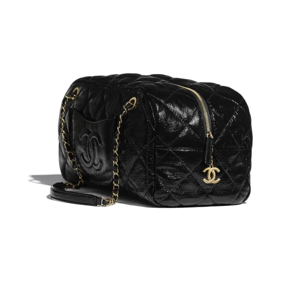 香奈儿/Chanel 大号保龄球包  亮色皱纹小牛皮与金色金属  黑 AS2267-B04650-94305
