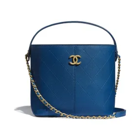 香奈儿/Chanel 小号购物包  颗粒压花小羊皮、光滑小羊皮与金色金属  蓝 AS2286-B04829-NA117