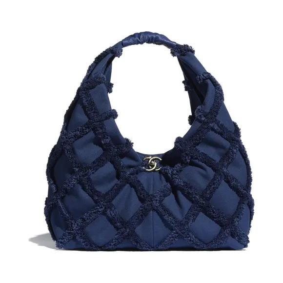 香奈儿/Chanel 大号嬉皮包  棉质帆布、小牛皮与金色金属  海军蓝 AS2292-B04908-NB215