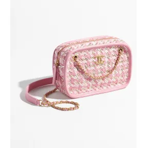 香奈儿/Chanel 小羊皮、人造丝编织与金色金属 - 粉红、白与金, 小号相机包 — 精品 香奈儿 AS3768B09791NL871